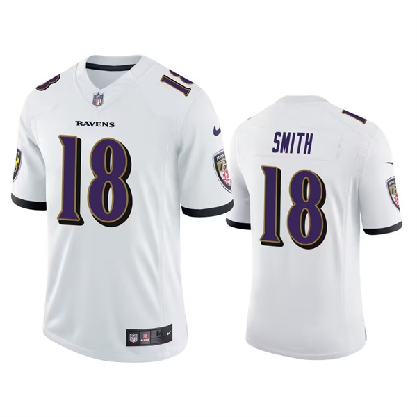 Men's Baltimore Ravens #18 Roquan Smith White Game Jersey Men's Baltimore Ravens #18 Roquan Smith White Game Jersey